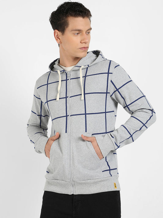 Contrast Graph Check Hoodie With Zip-Closure