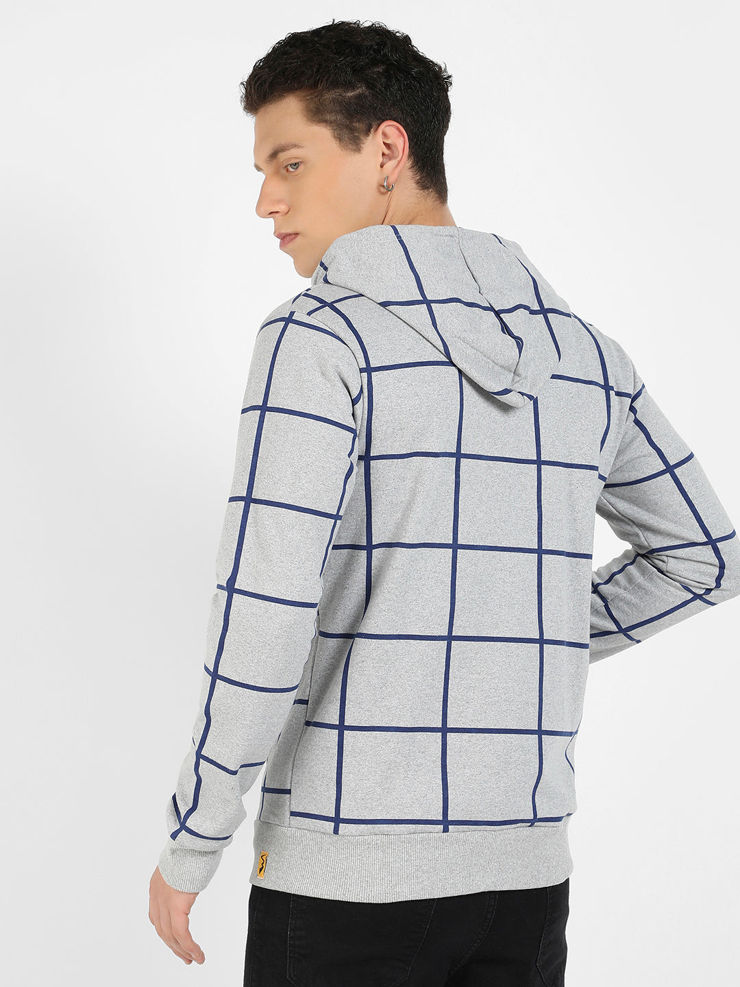 Contrast Graph Check Hoodie With Zip-Closure