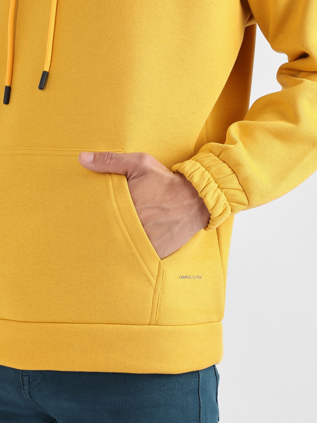 Men's Mustard Yellow Oversized Pullover Sweatshirt With Kangaroo Pocket