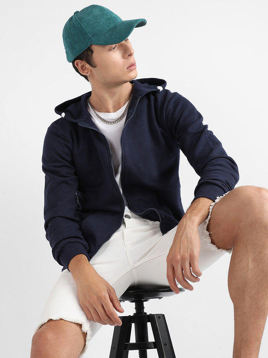Zip-Front Hoodie With Contrast Drawstring