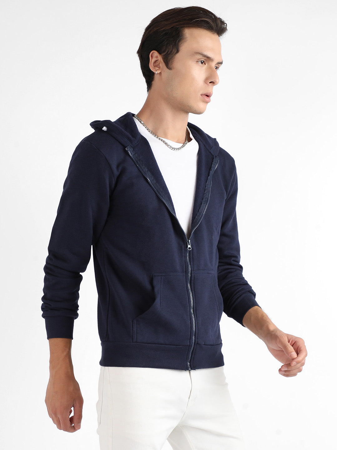 Zip-Front Hoodie With Contrast Drawstring