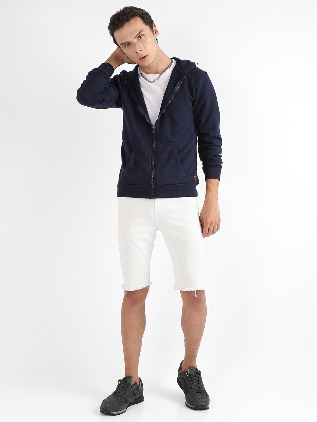 Zip-Front Hoodie With Contrast Drawstring
