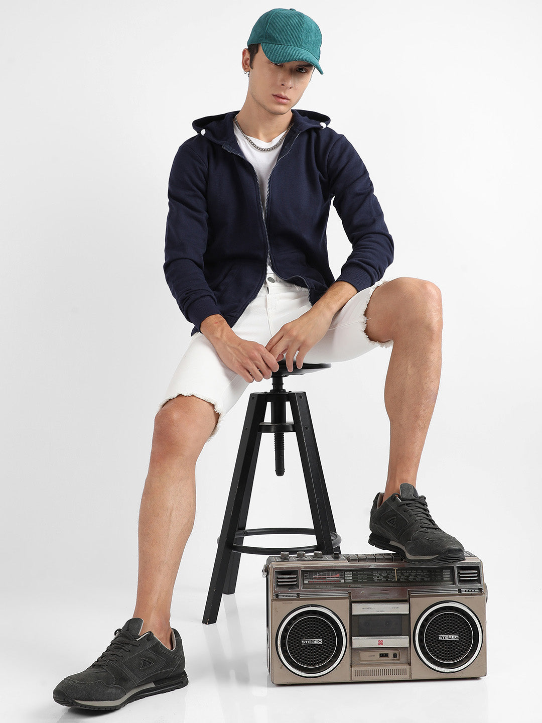 Zip-Front Hoodie With Contrast Drawstring