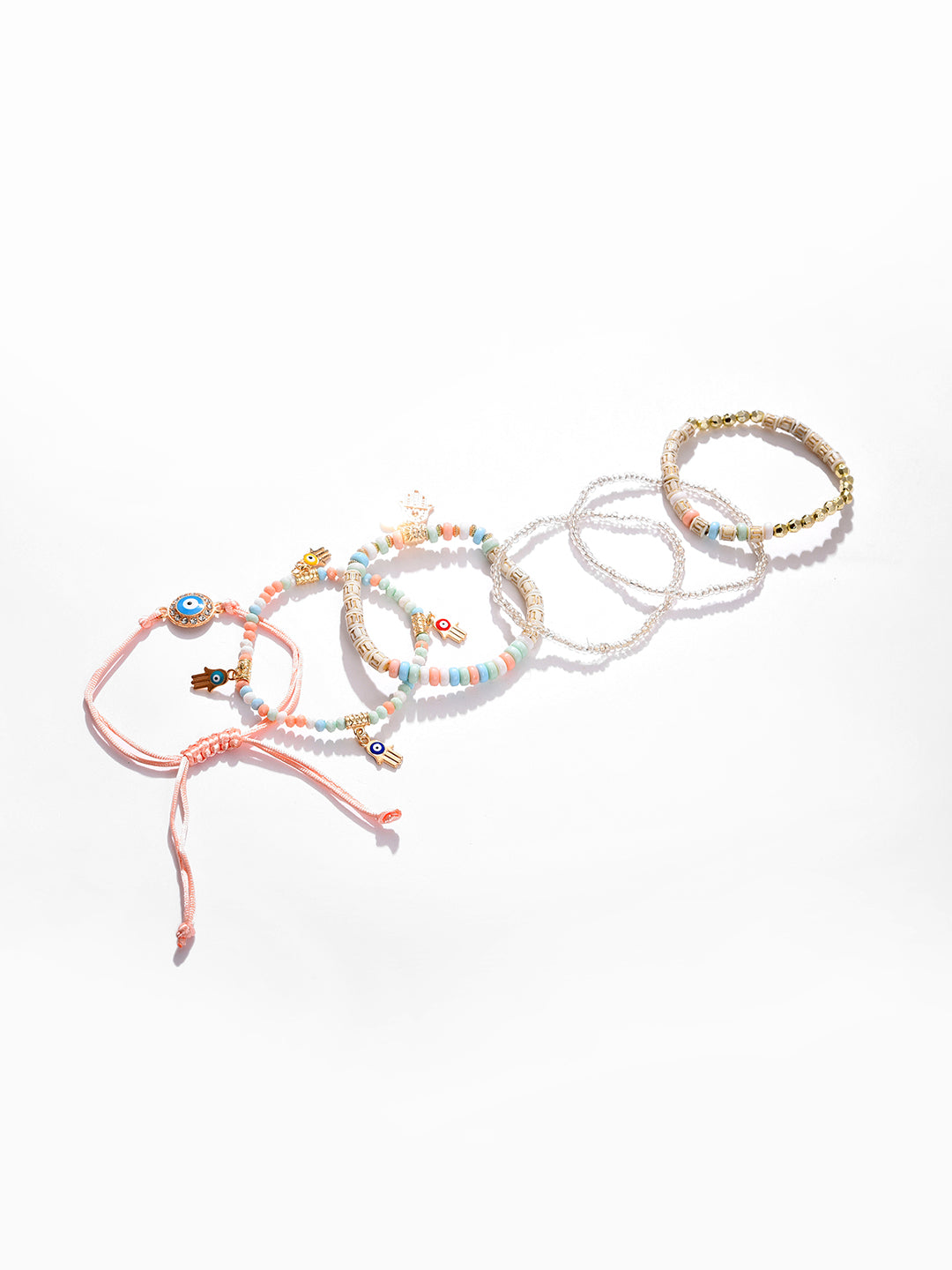 Pack Of 6 Gold Plated Beaded Bracelet