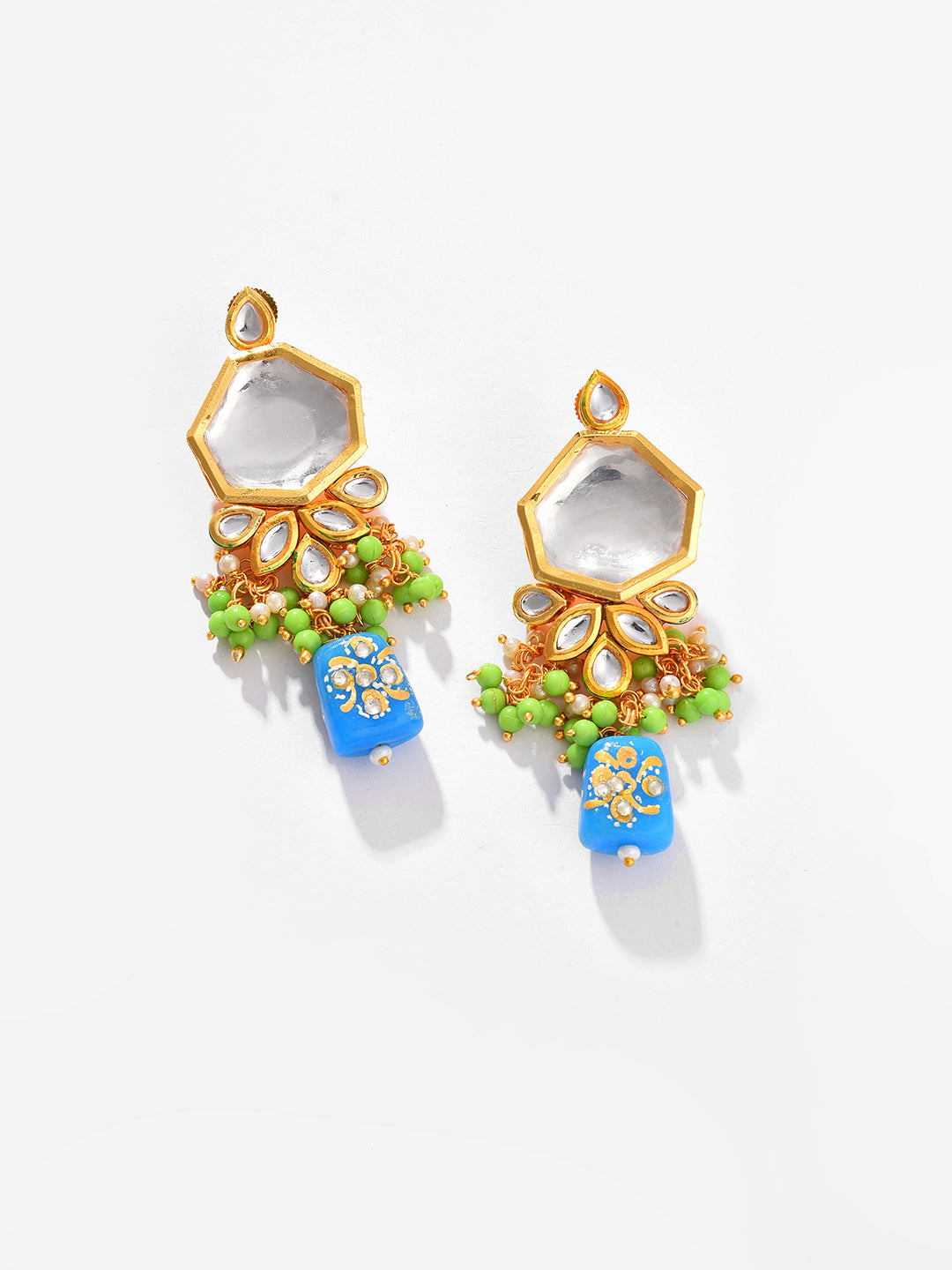 Gold Plated Kundan Beaded Necklace And Earring Set
