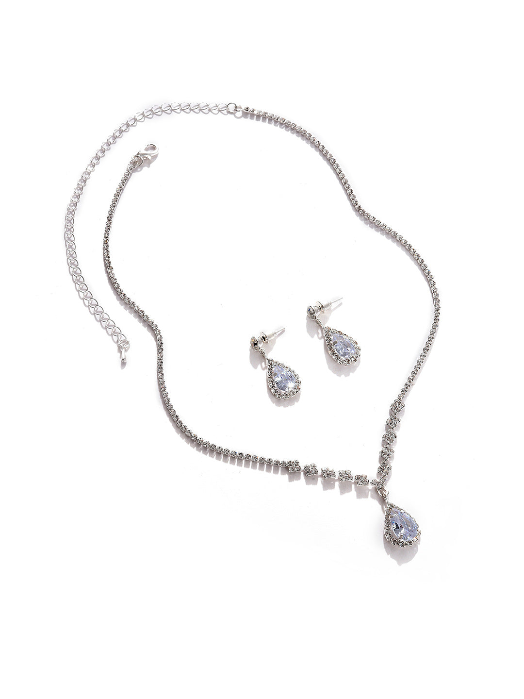 Silver Plated Designer Stone Necklace And Earring Set