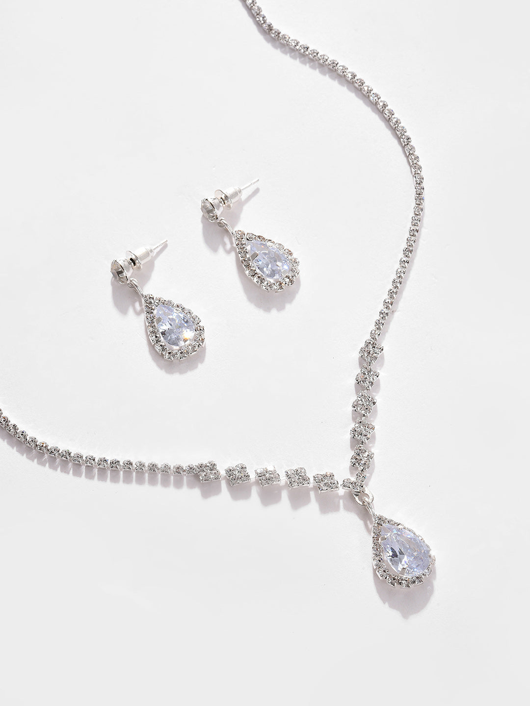 Silver Plated Designer Stone Necklace And Earring Set