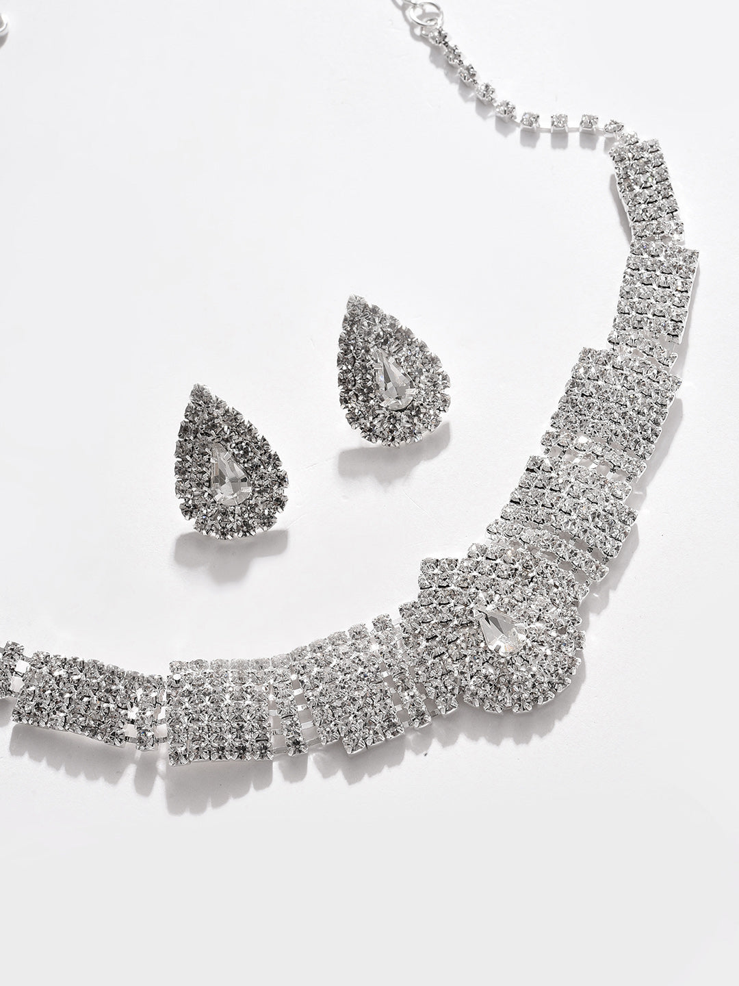 Silver Plated Designer Stone Necklace And Earring Set