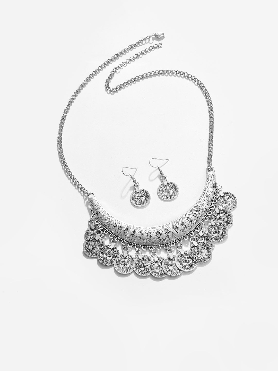 Silver Plated Designer Stone Necklace And Earring Set
