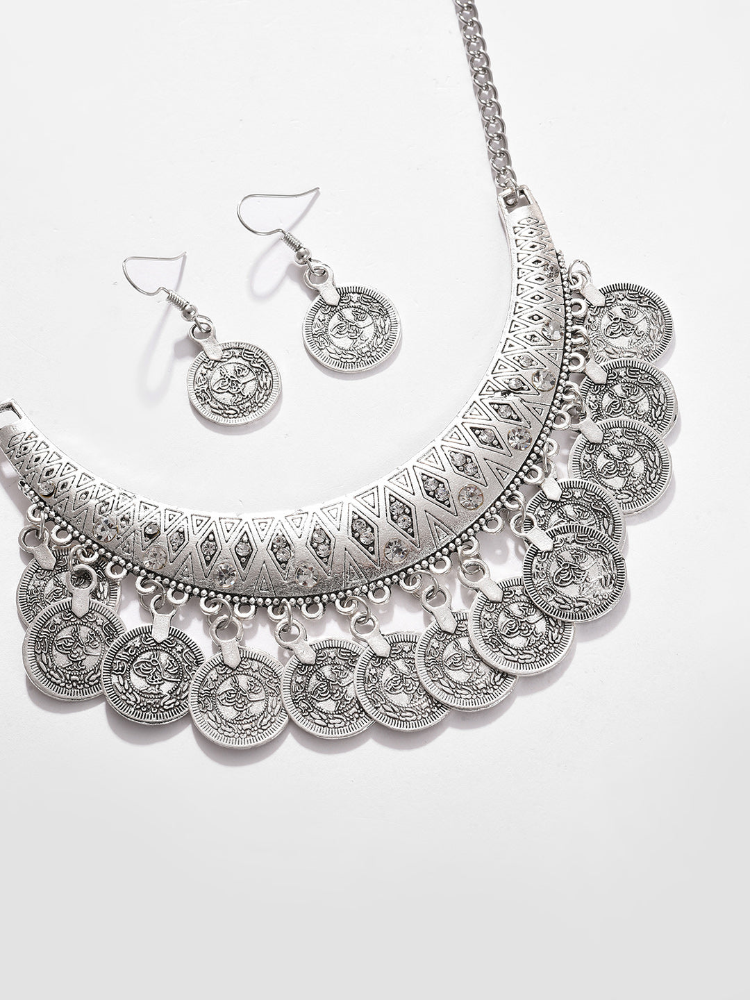 Silver Plated Designer Stone Necklace And Earring Set