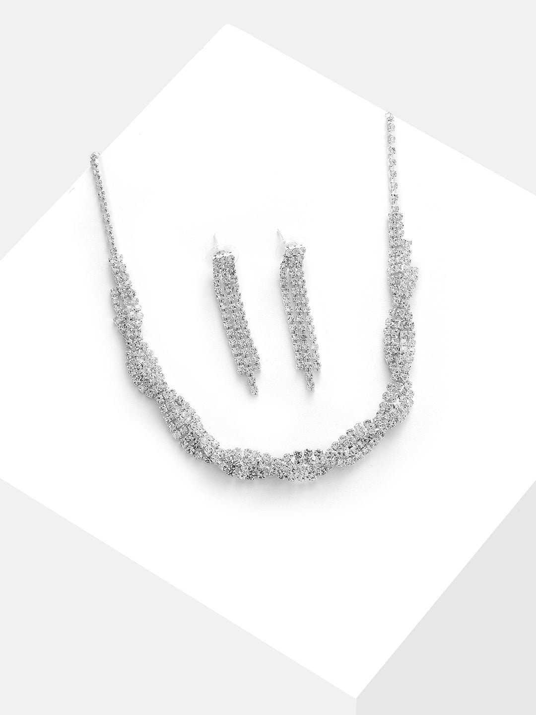 Silver Plated Designer Stone Necklace And Earring Set