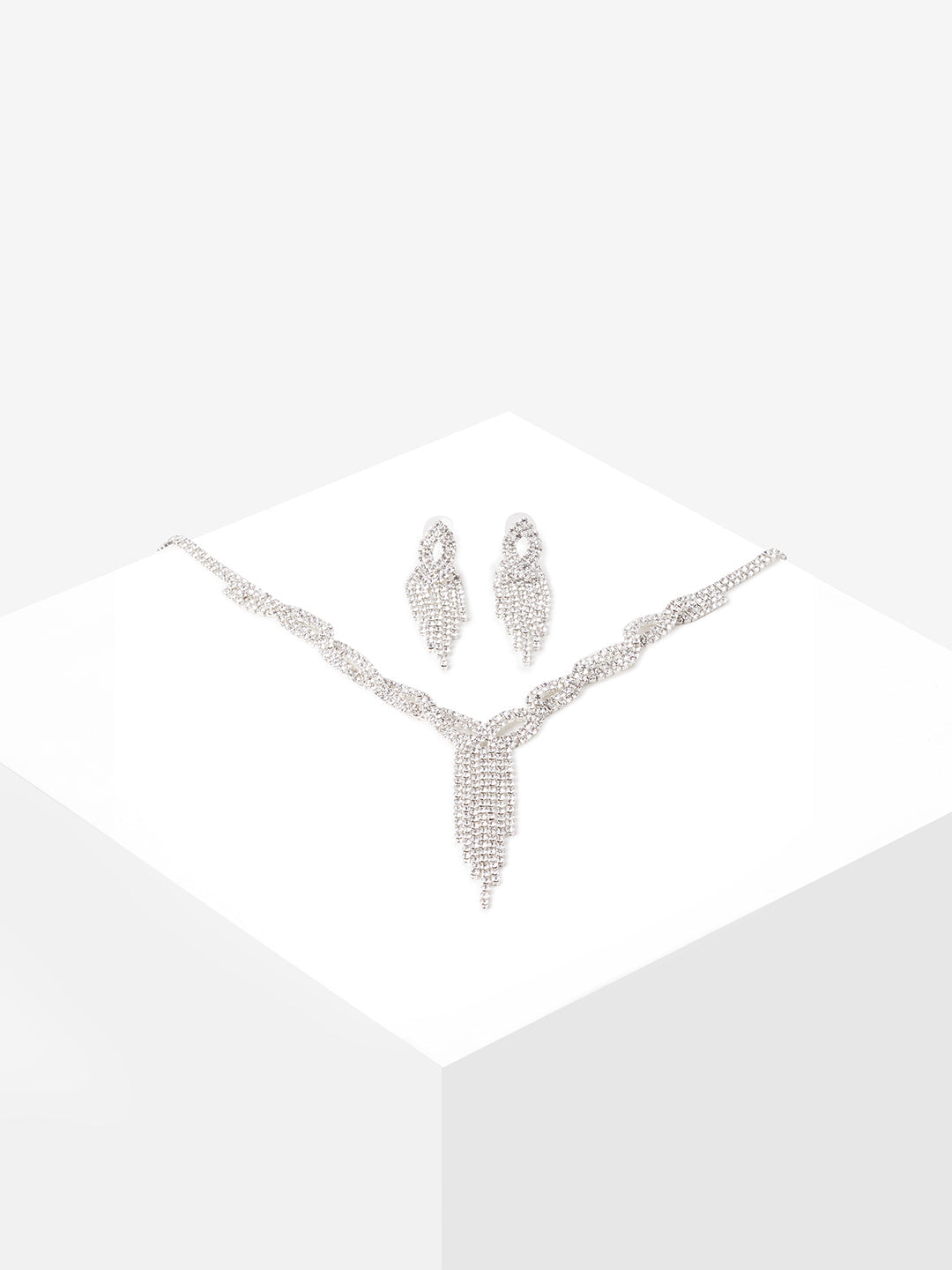 Silver Plated Designer Stone Necklace And Earring Set