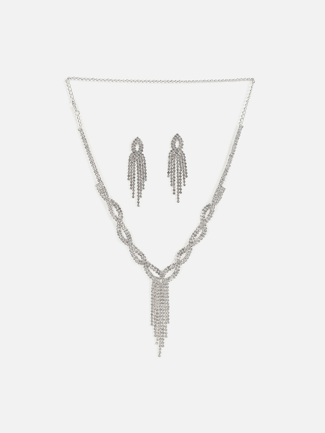 Silver Plated Designer Stone Necklace And Earring Set