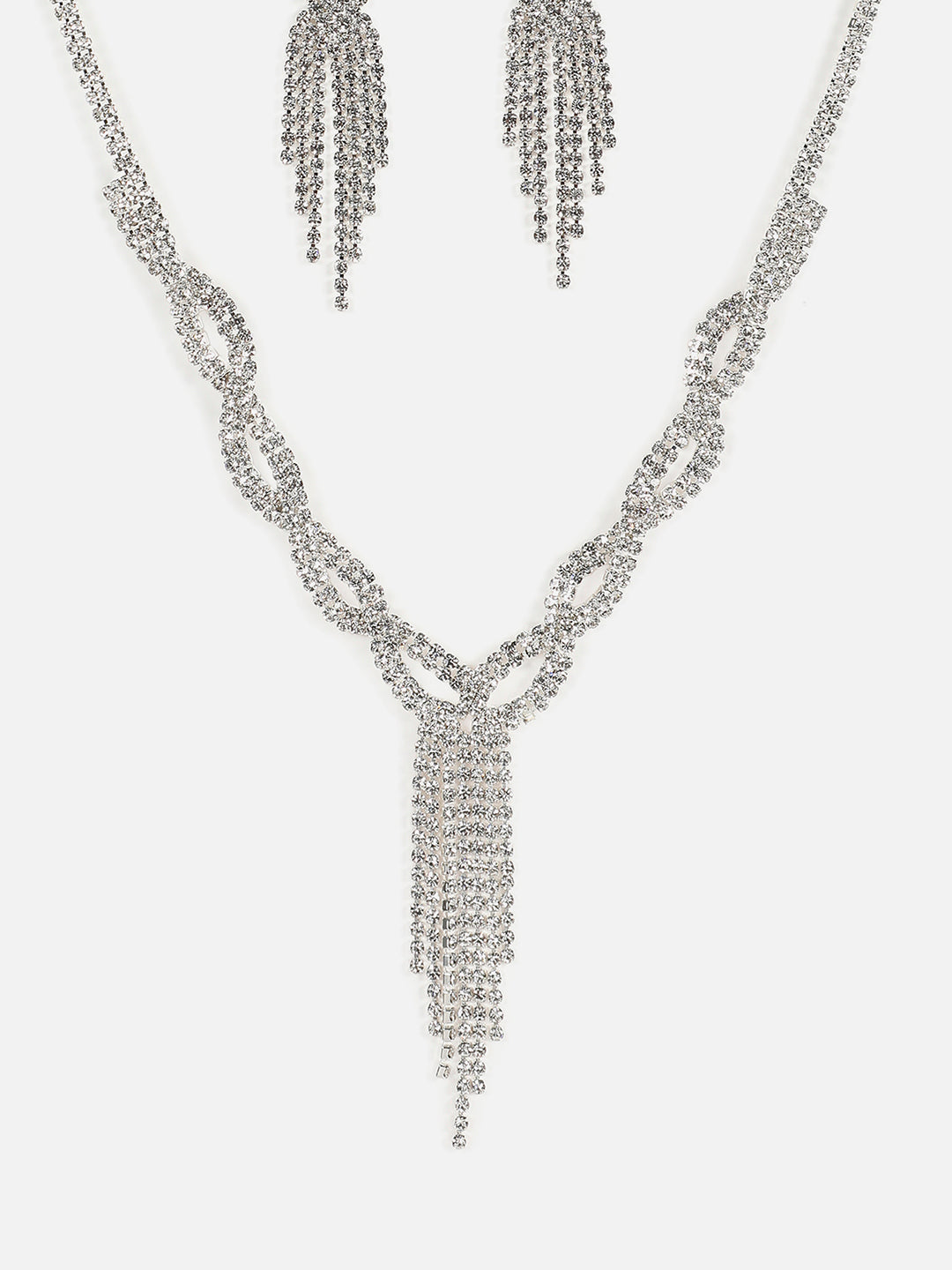 Silver Plated Designer Stone Necklace And Earring Set