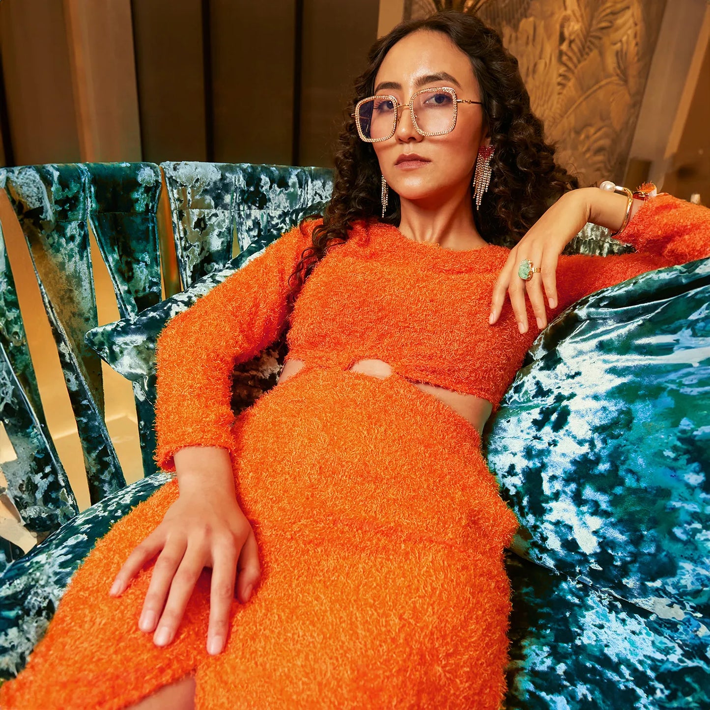 Orange Sherpa Cut-Out Dress