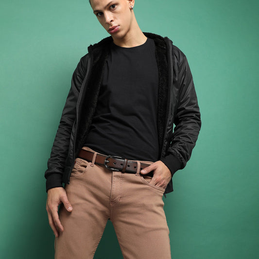 Brown Textured Formal Vegan Leather Leather Belt