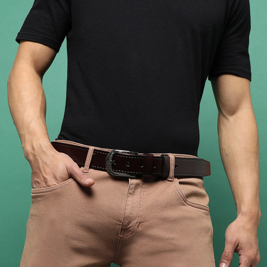Brown Solid Formal Vegan Leather Leather Belt
