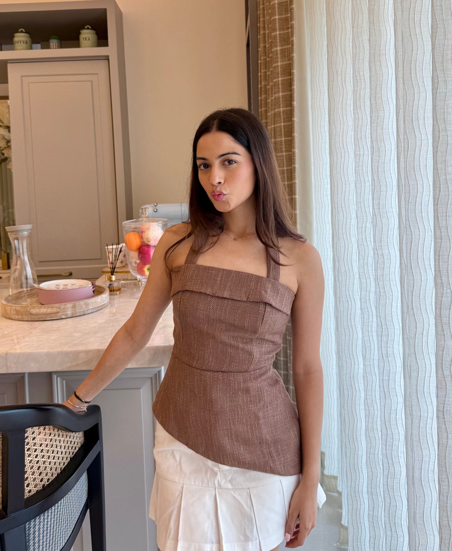 Audrey Tweed Top (Brown)