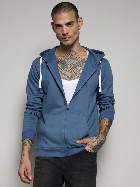 Zip-Front Hoodie With Contrast Drawstring