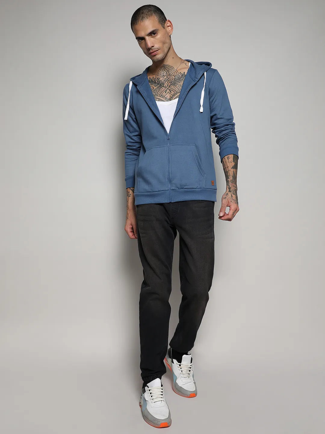 Zip-Front Hoodie With Contrast Drawstring
