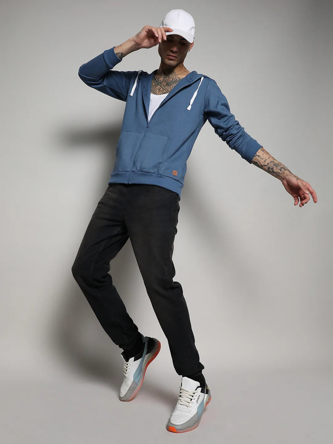 Zip-Front Hoodie With Contrast Drawstring