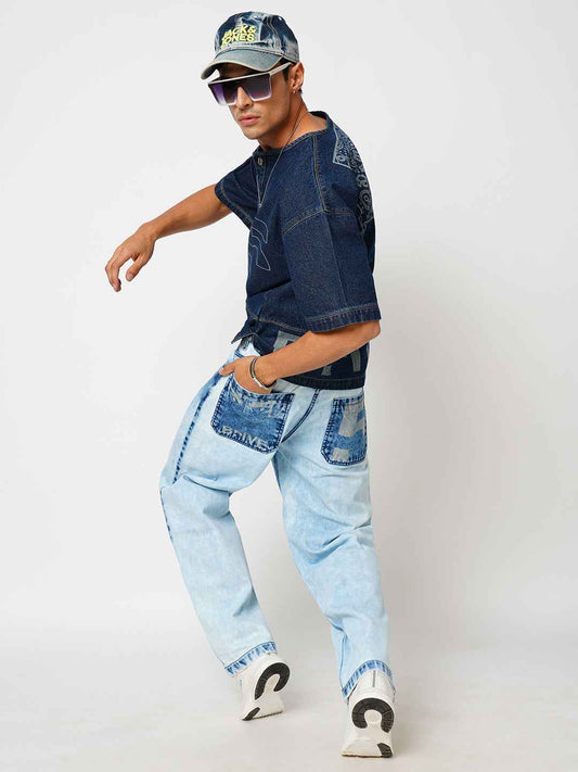 Men's Classic Ice Wash Baggy Fit Jeans B5IVE