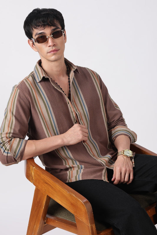 Taupe Brown Herringbone Casual Shirt Uri