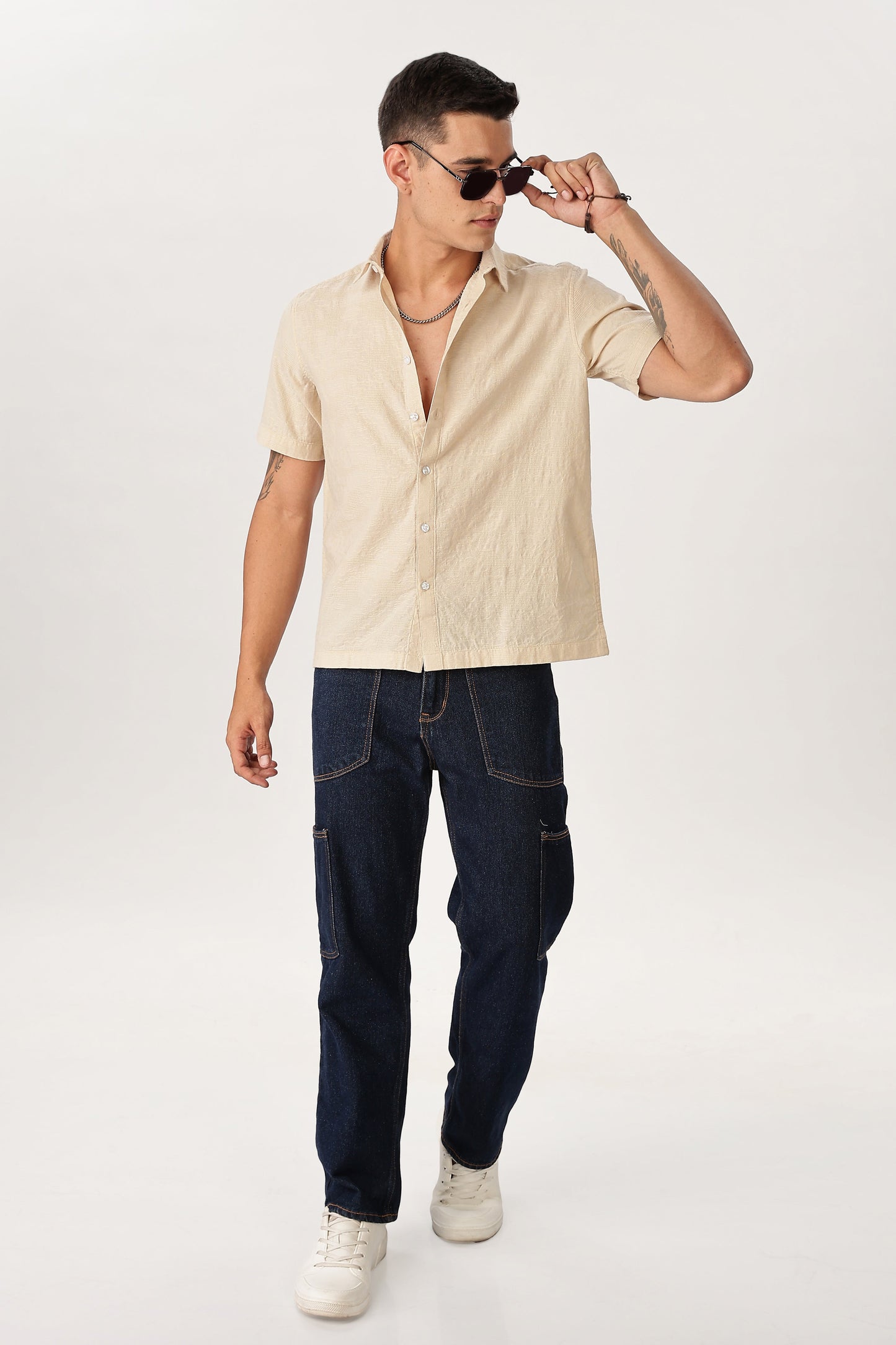 Uri Beige Textured Jacquard Shirt