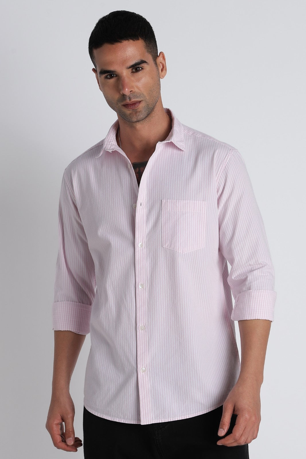 Blush Pink Fine Stripe Cotton Shirt Uri