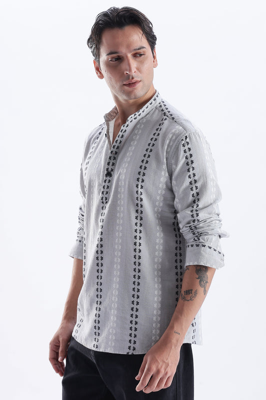 Uri Charcoal Dobby Motif Short Kurta Uri