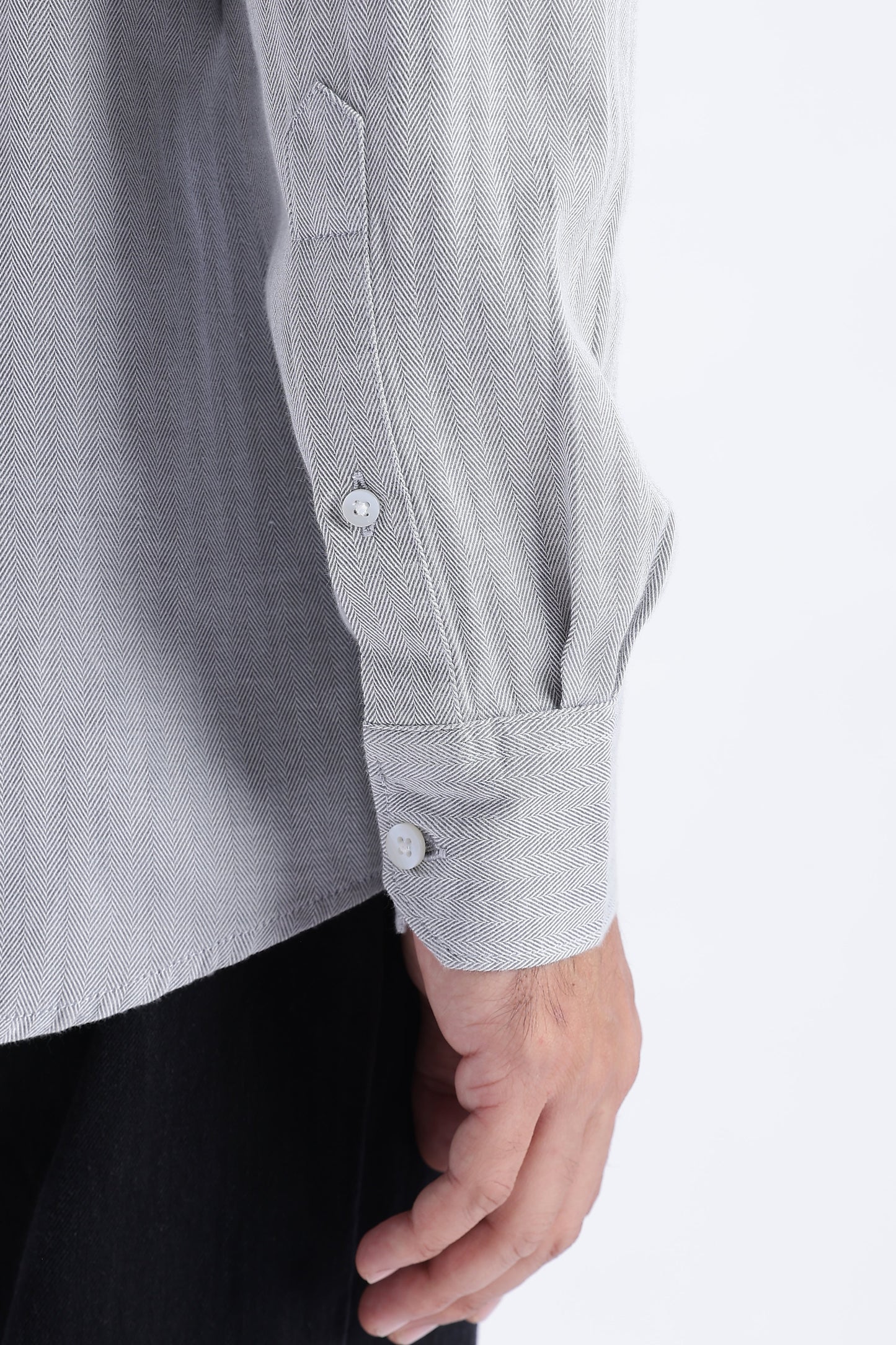Uri Ash Grey Herringbone Cotton Shirt Uri