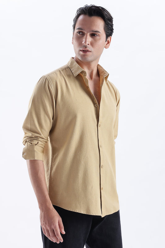 Uri Taupe Spread Collar Solid Shirt Uri