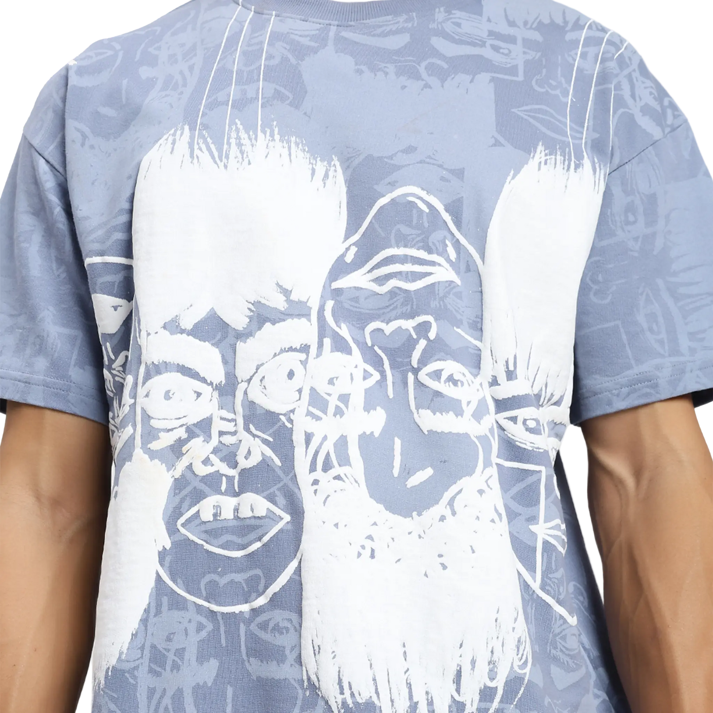 Static Jungle Round Neck Printed Blue T-Shirt FLYAF