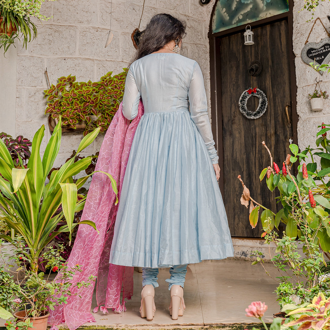 BLUE CHANDERI SUIT SET