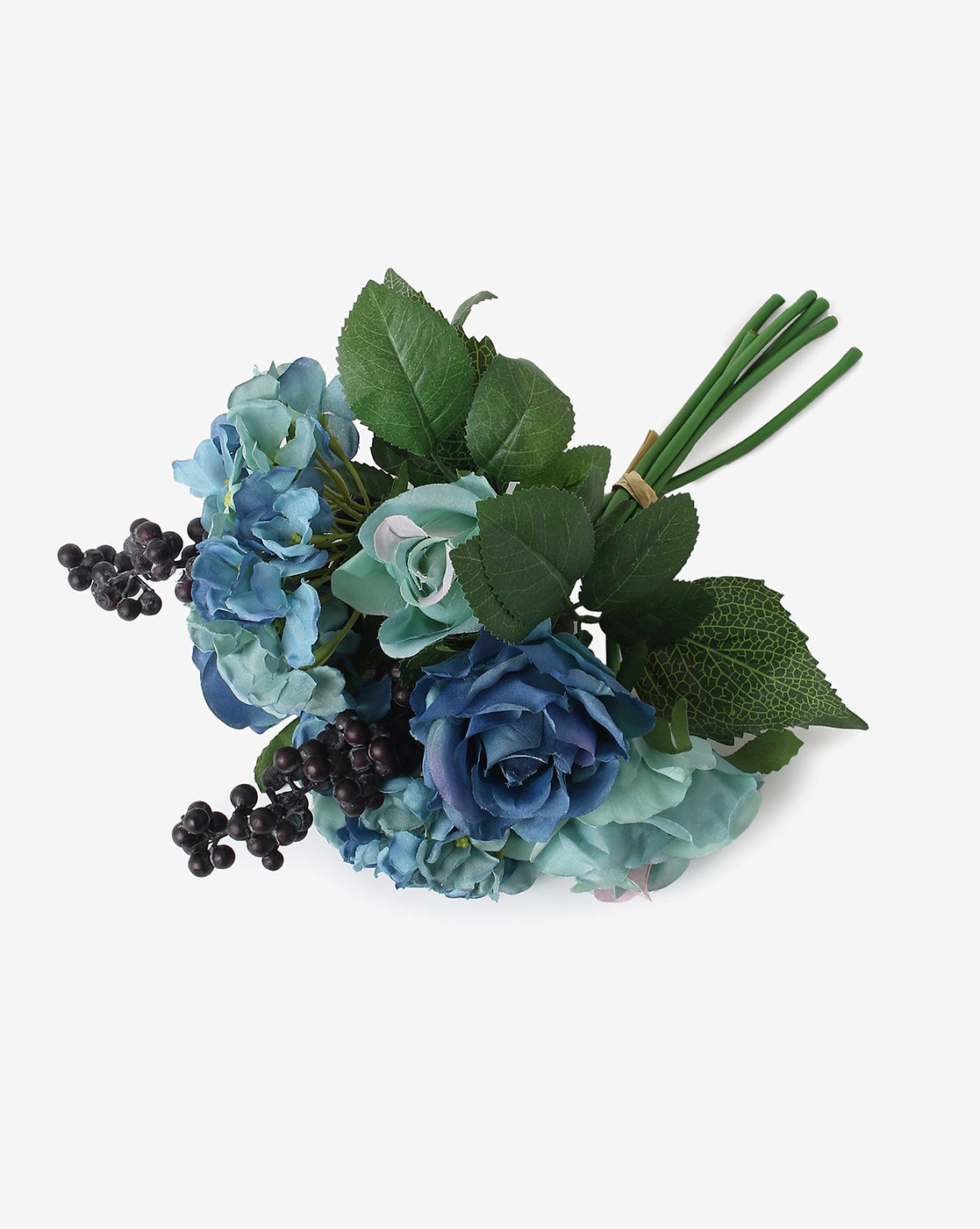 Blue & Aqua Rose Faux Decorative Flower Bouquet | Pack Of 6
