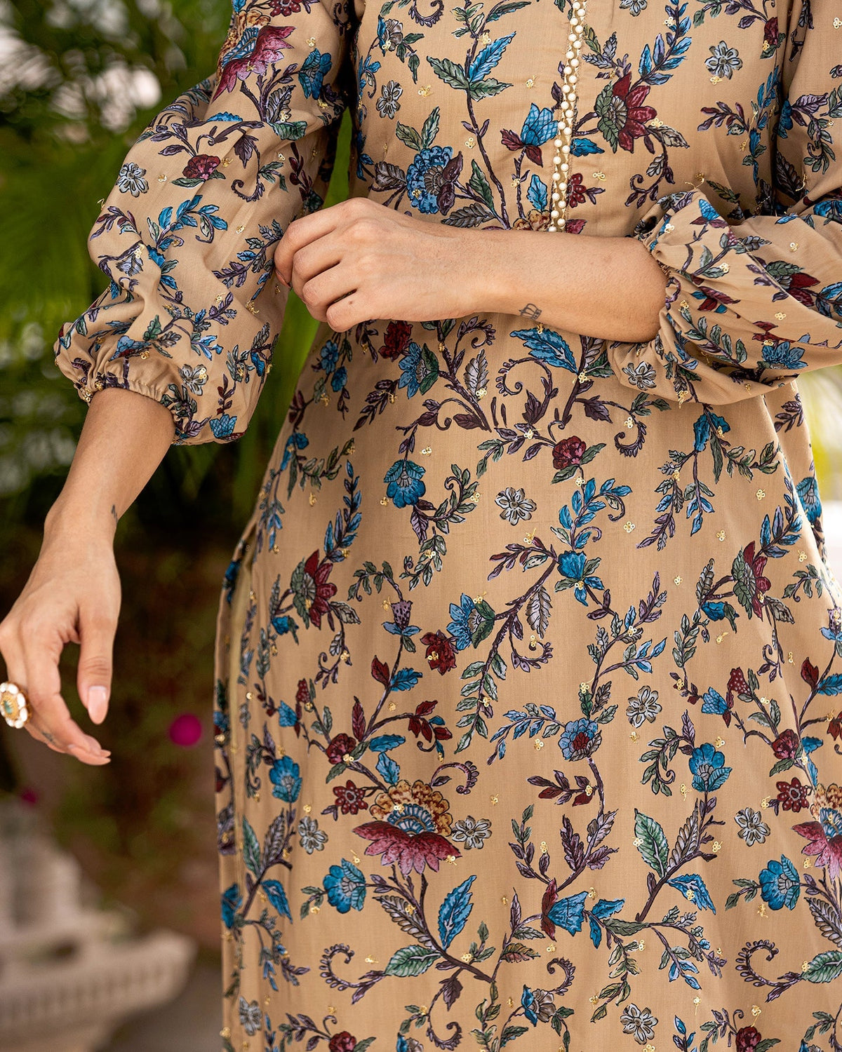 Beige Kalamkari Kurta Set