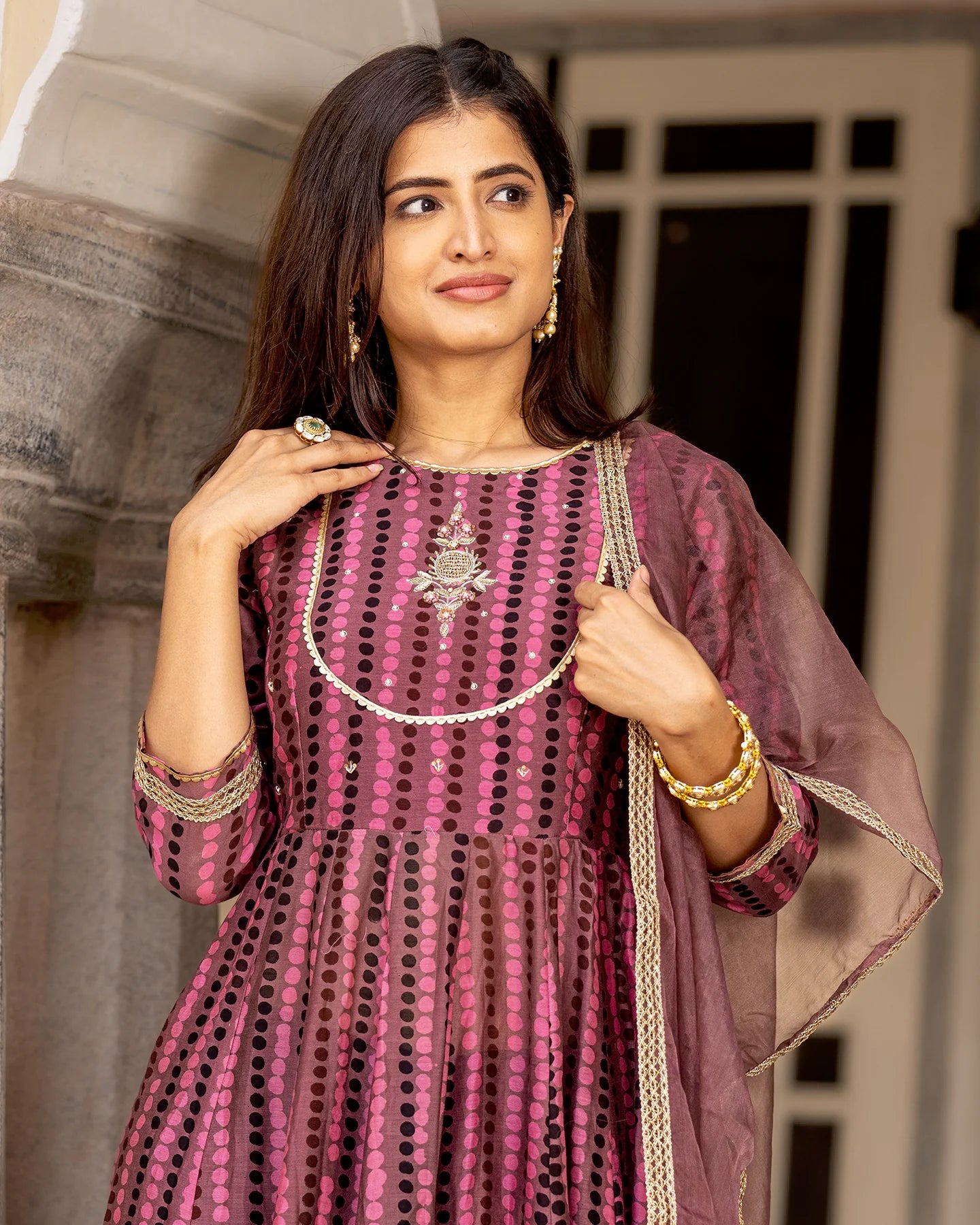 Purple Ajrakh Kalidaar suit set