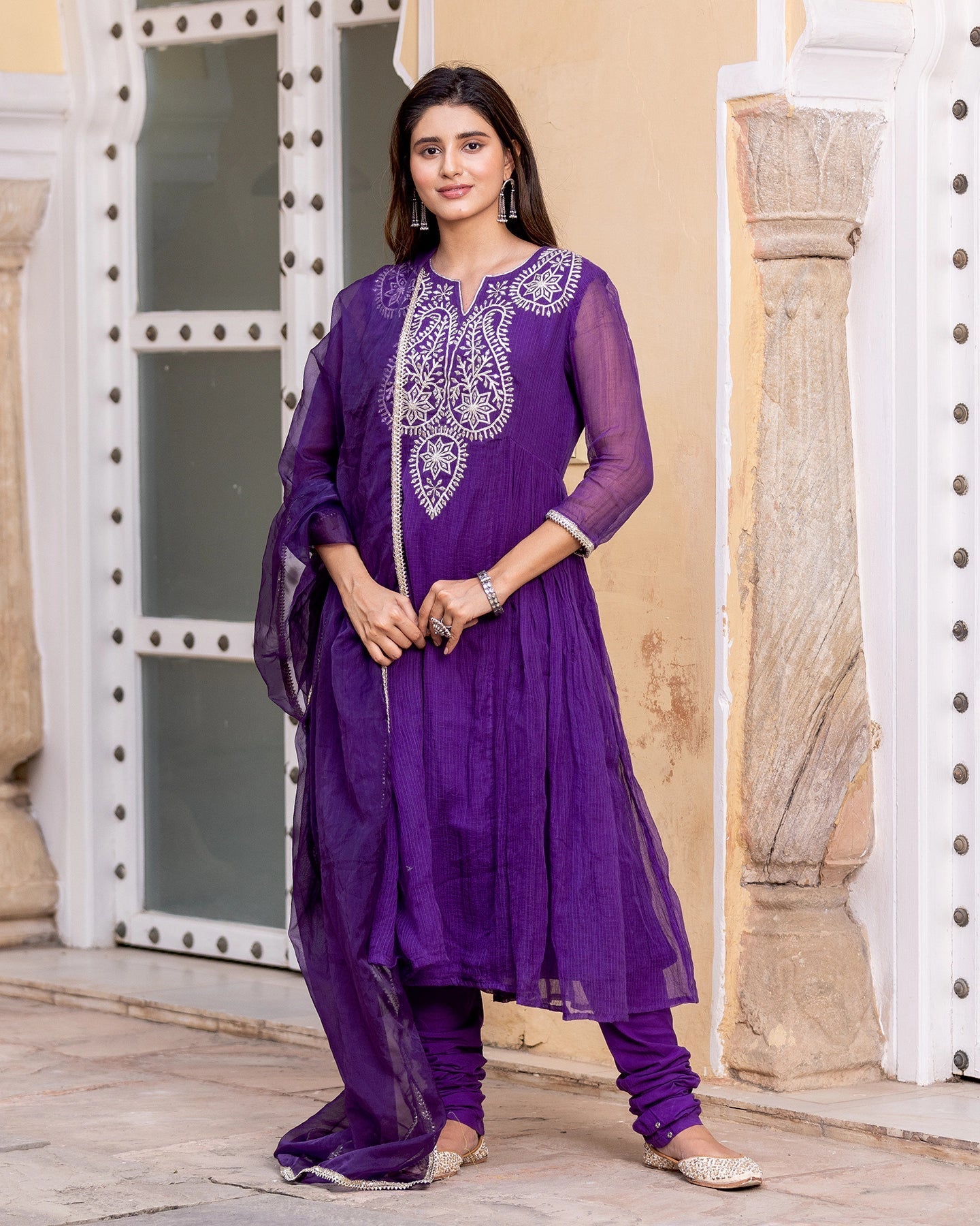 Purple Kaccha-gota Doria Suit Set