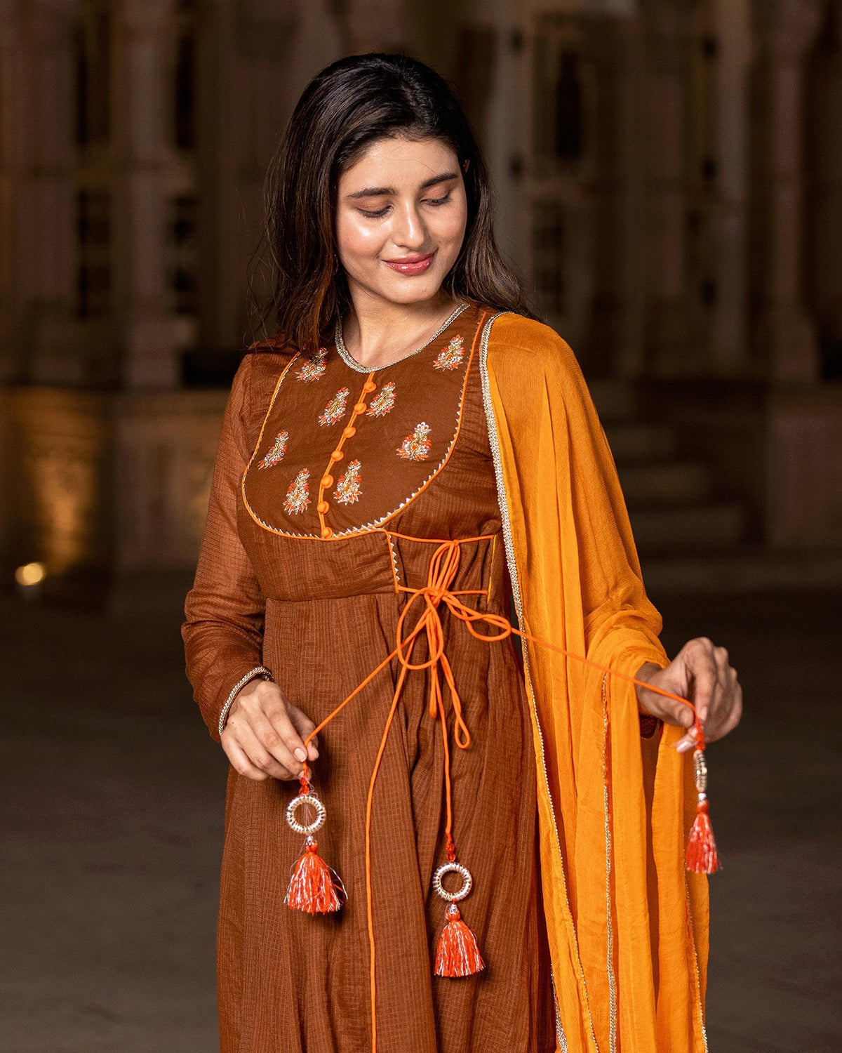 Brown Doria Anarkali suit set