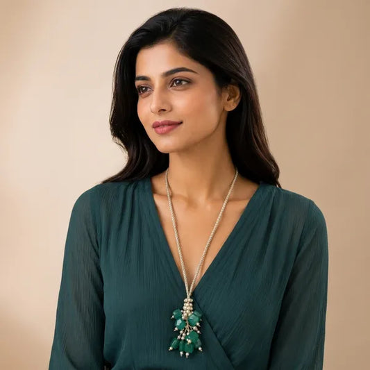 Green Beaded Tassel Pendant Necklace For Women