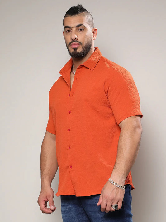 Burnt Orange Textured Casual Shirt