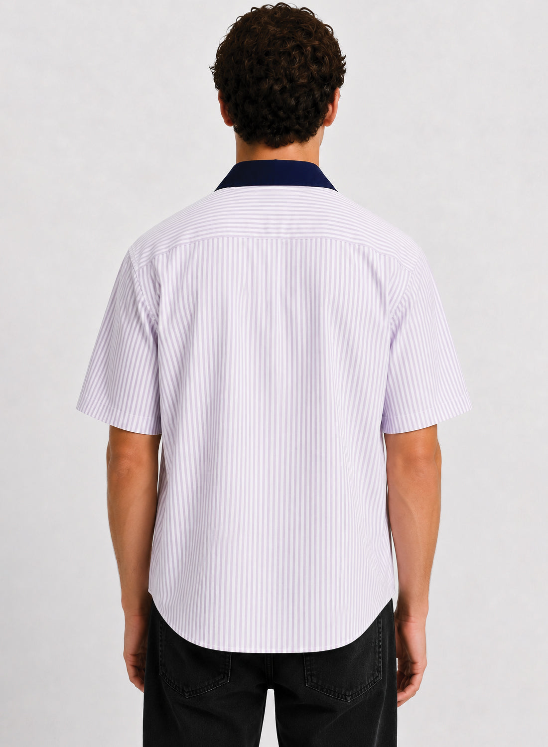 ADRO West Coast Ride The Tide Half Sleeve Striped Shirt for Men | Cotton Blend Casual Shirts | Relaxed Fit Contrast Collar Summer Wear | Lavender
