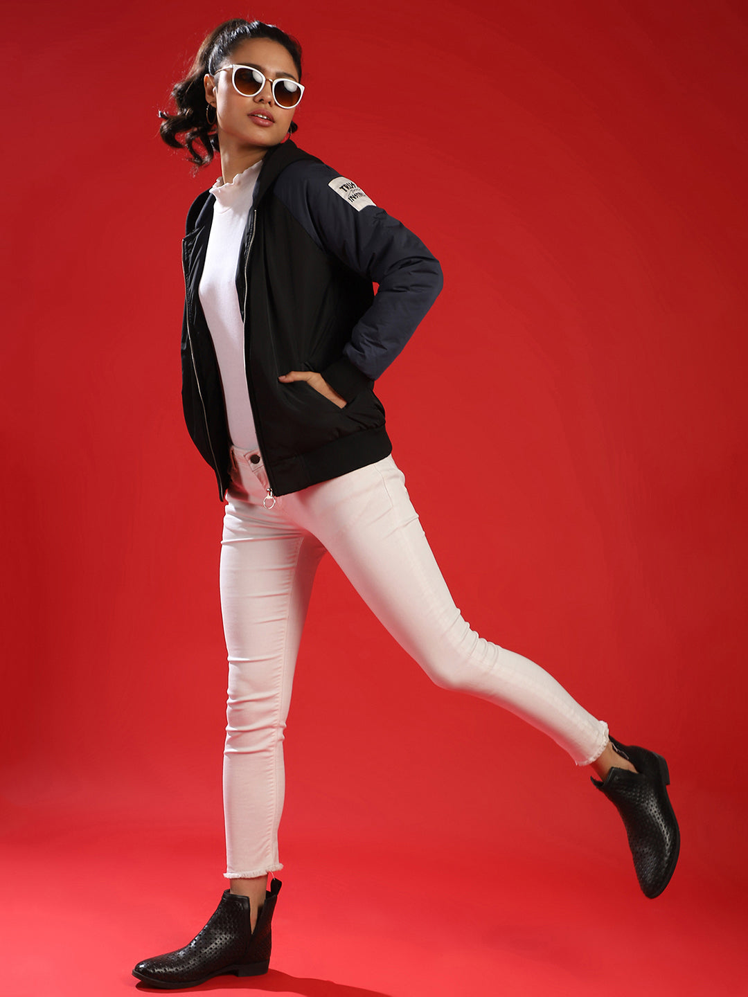 Bomber Jacket With Contrast Sleeve