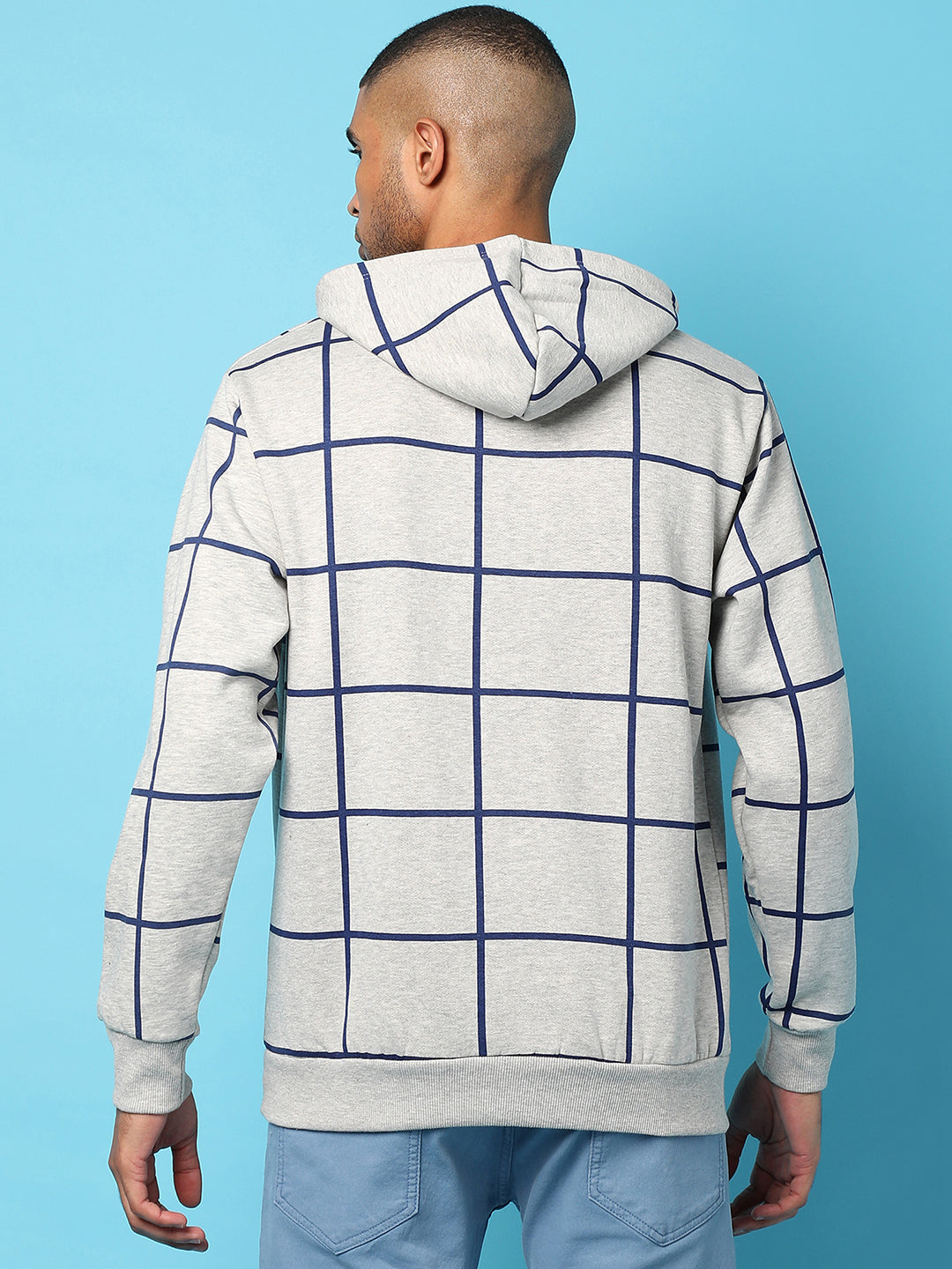 Contrast Graph Check Hoodie With Kangaroo Pocket