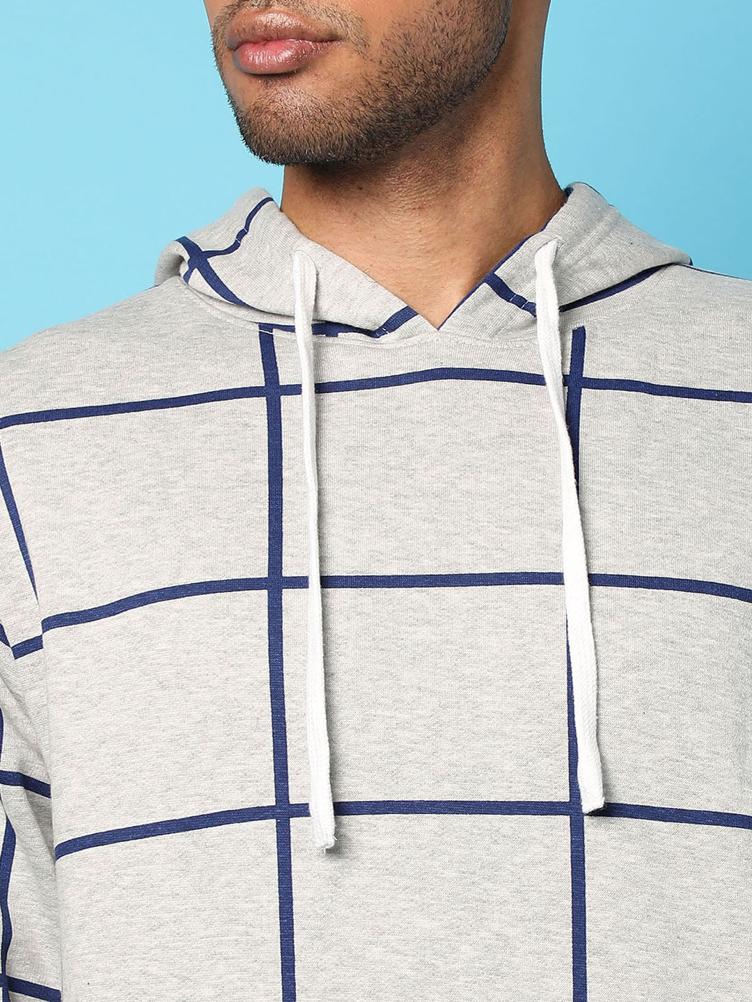 Contrast Graph Check Hoodie With Kangaroo Pocket