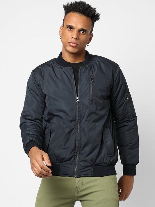 Zip-Front Puffer Jacket With Ribbed Hem