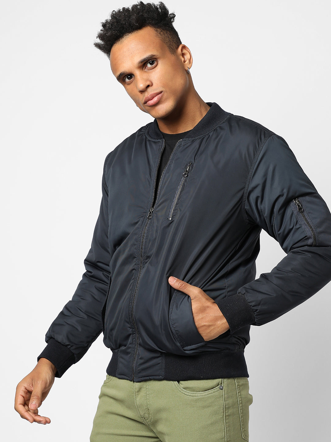 Zip-Front Puffer Jacket With Ribbed Hem