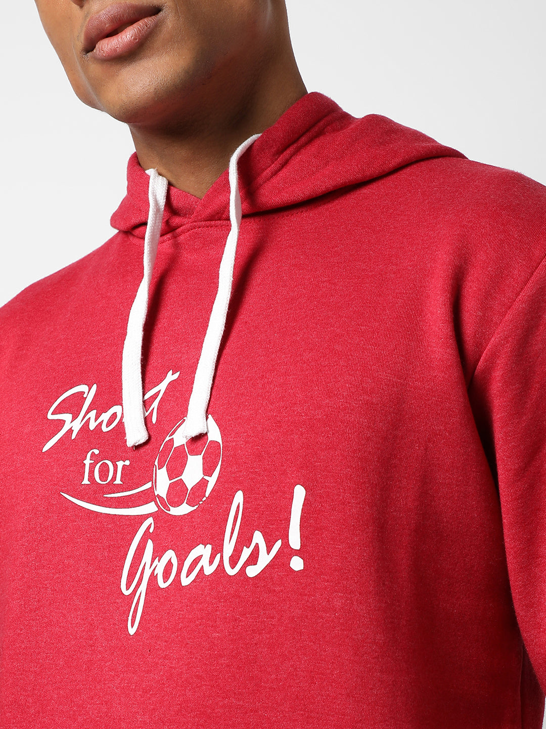 MEN’S SOLID RED SHOOT FOR GOALS PRINTED COTTON SWEATSHIRT WITH HOODIE REGULAR FIT