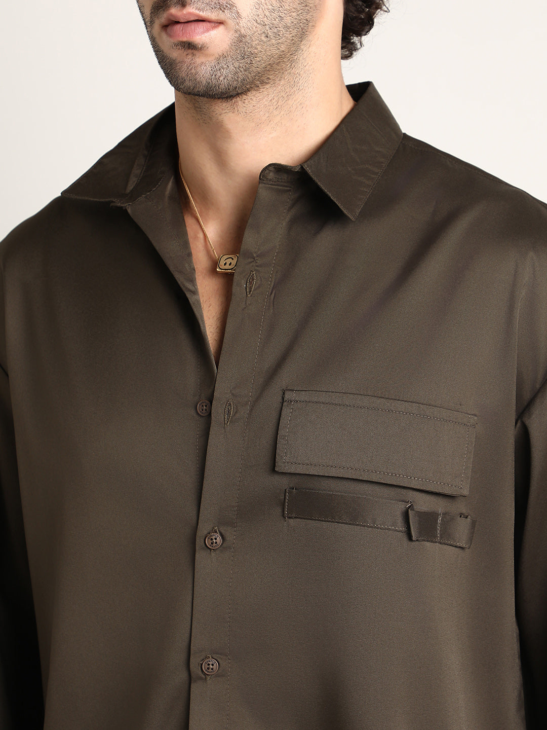 Satin-Utility Oversized Shirt