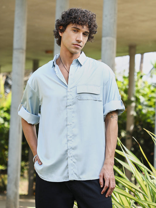 Satin-Utility Oversized Shirt